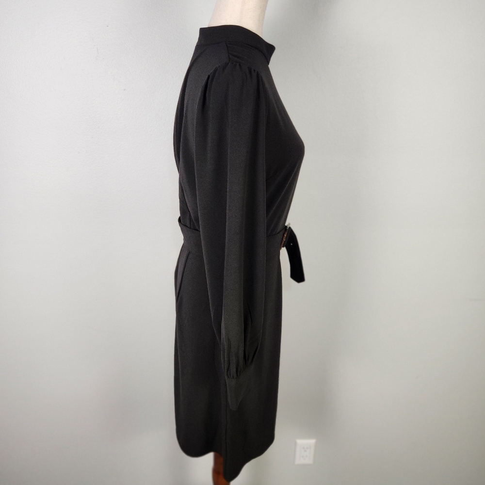NWT Banana Republic Black Mock Neck Belted Fit & Flare Mini Dress Size 10 #0602 - Picture 7 of 14